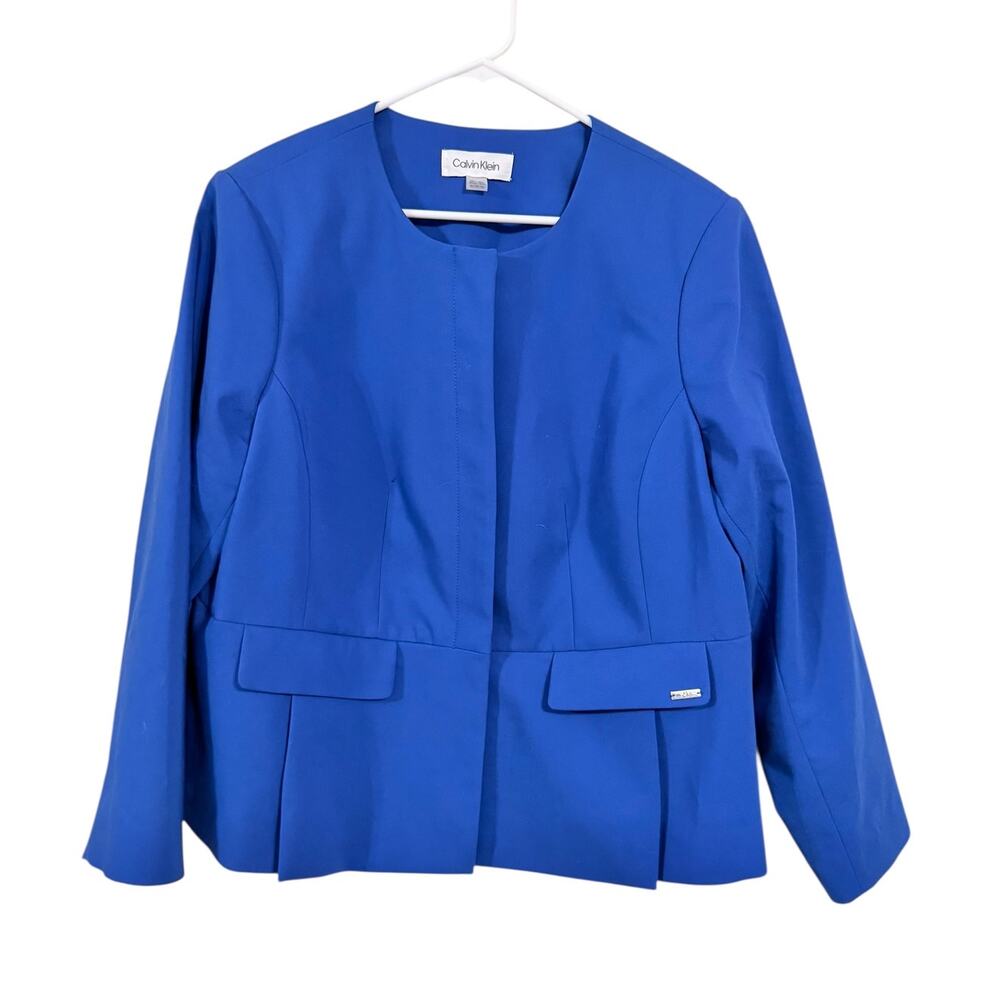 Calvin Klein Suit Blazer Blue Women's Size 18W Hidden Buttons Shoulder Pads - Picture 1 of 8